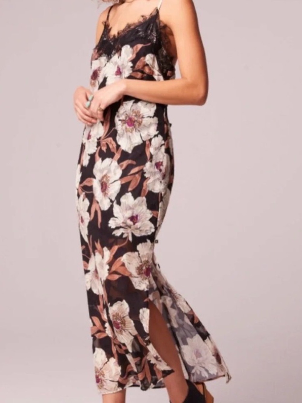BOG Collective Black Floral Slip Maxi Dress - M - NWT!
